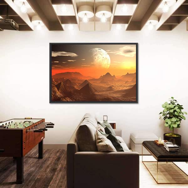 Valley Of The Alien Kings With Moon Canvas Wall Art-5 Horizontal-Gallery Wrap-22" x 12"-Tiaracle