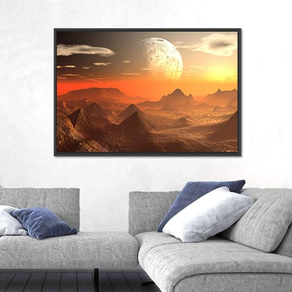 Valley Of The Alien Kings With Moon Canvas Wall Art-5 Horizontal-Gallery Wrap-22" x 12"-Tiaracle