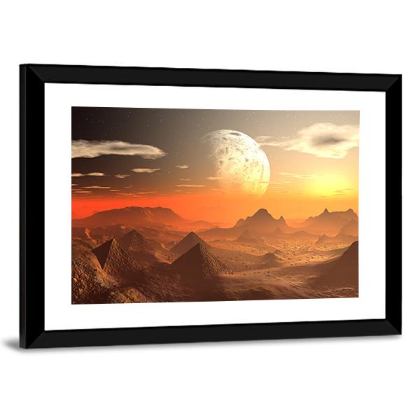 Valley Of The Alien Kings With Moon Canvas Wall Art-5 Horizontal-Gallery Wrap-22" x 12"-Tiaracle