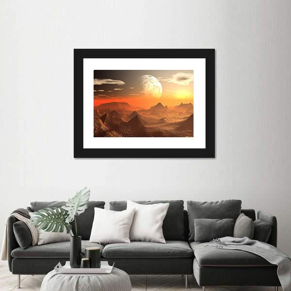 Valley Of The Alien Kings With Moon Canvas Wall Art-5 Horizontal-Gallery Wrap-22" x 12"-Tiaracle