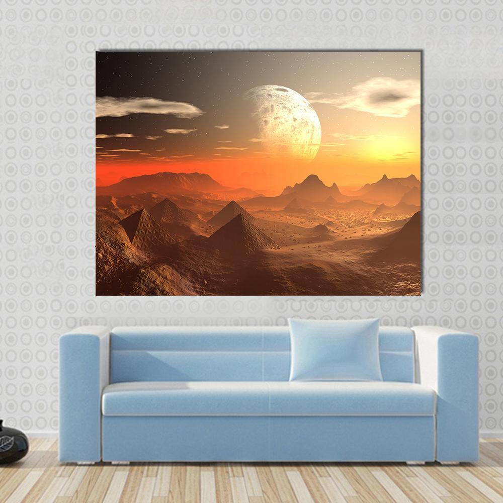 Valley Of The Alien Kings With Moon Canvas Wall Art-4 Horizontal-Gallery Wrap-34" x 24"-Tiaracle