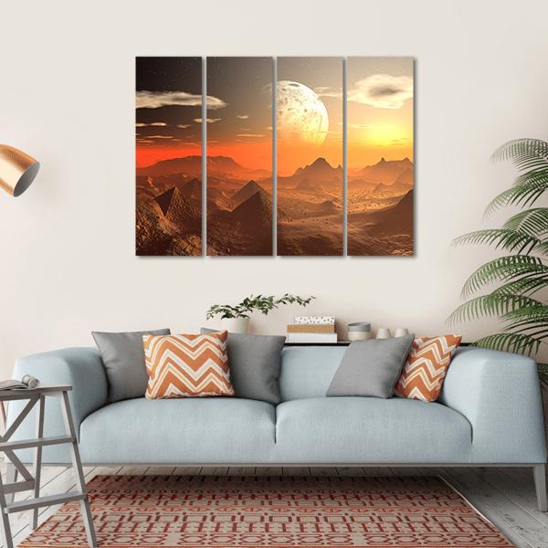Valley Of The Alien Kings With Moon Canvas Wall Art-4 Horizontal-Gallery Wrap-34" x 24"-Tiaracle