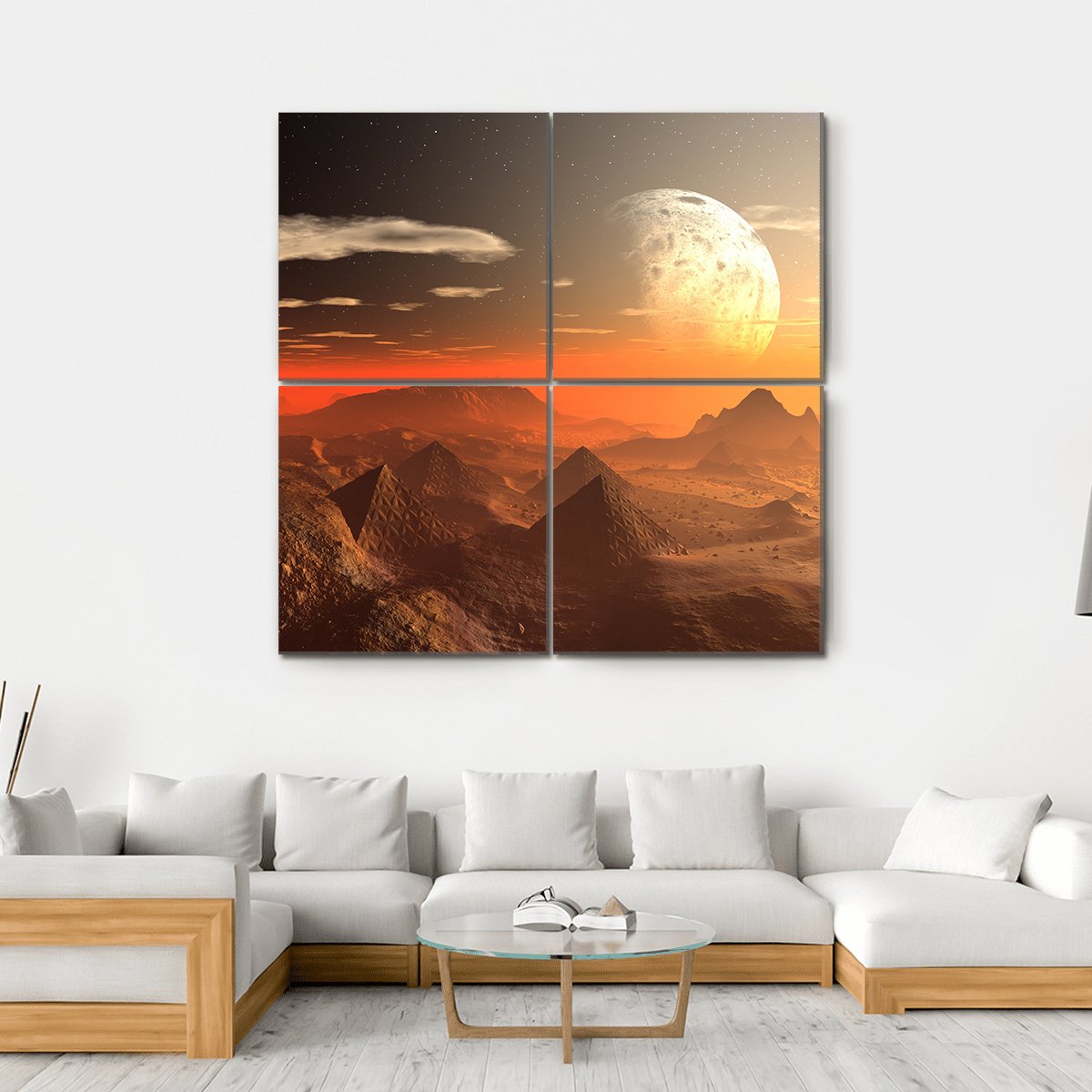 Valley Of The Alien Kings With Moon Canvas Wall Art-4 Square-Gallery Wrap-17" x 17"-Tiaracle