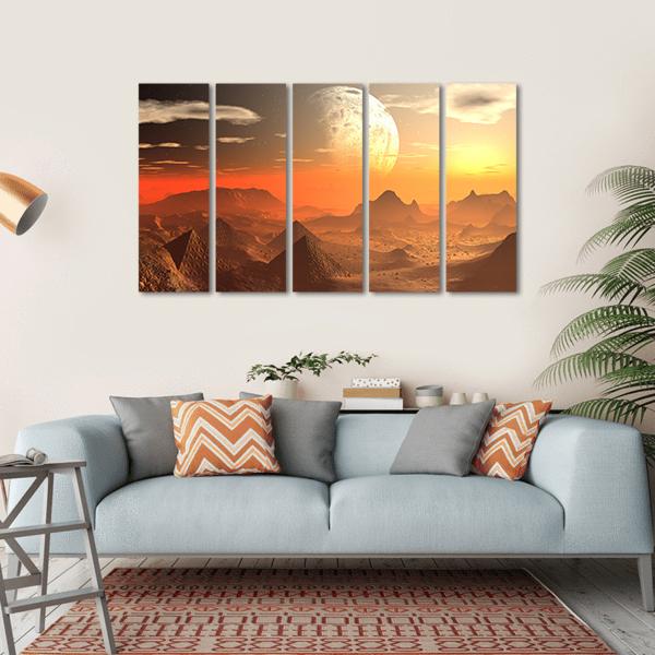 Valley Of The Alien Kings With Moon Canvas Wall Art-5 Horizontal-Gallery Wrap-22" x 12"-Tiaracle