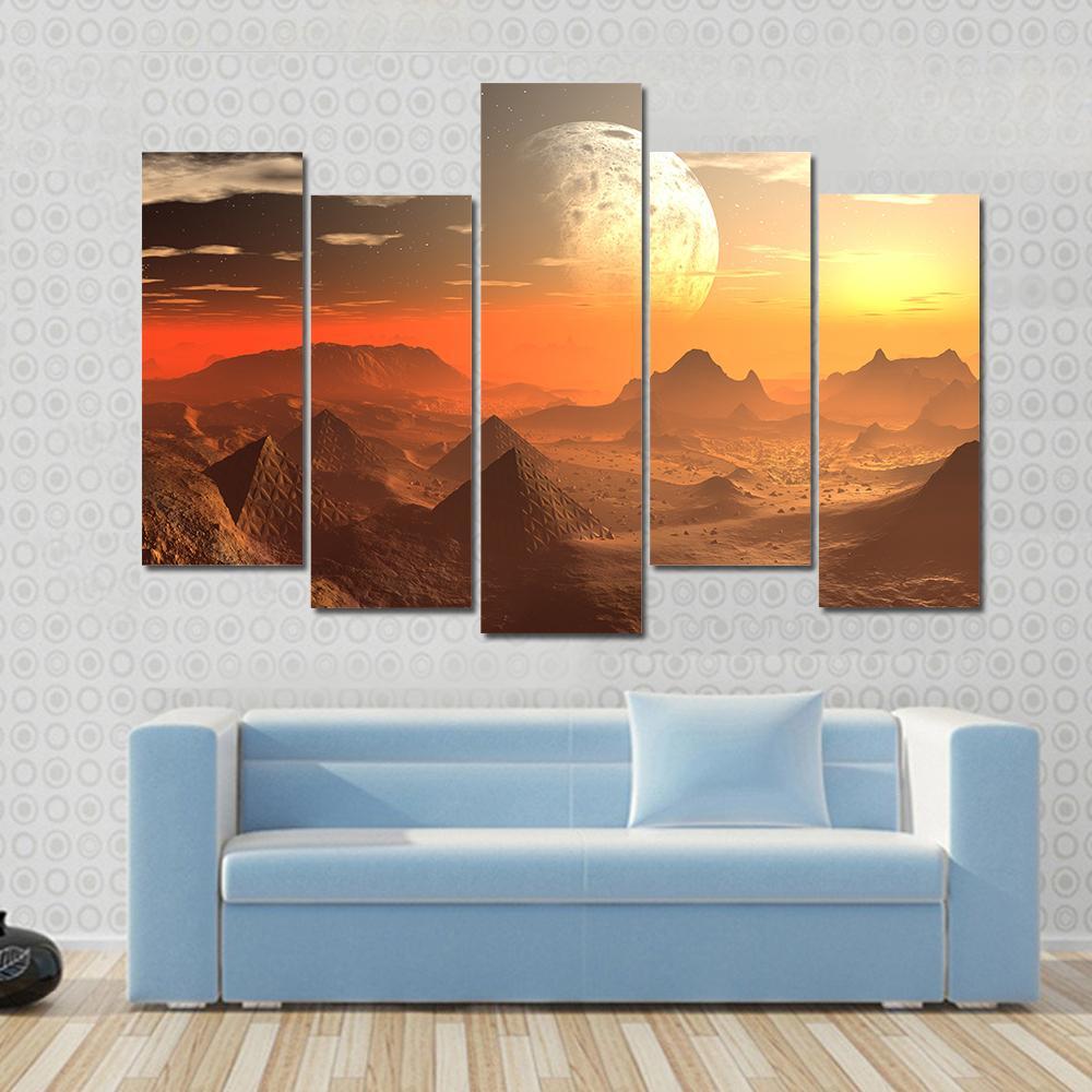 Valley Of The Alien Kings With Moon Canvas Wall Art-1 Piece-Gallery Wrap-48" x 32"-Tiaracle
