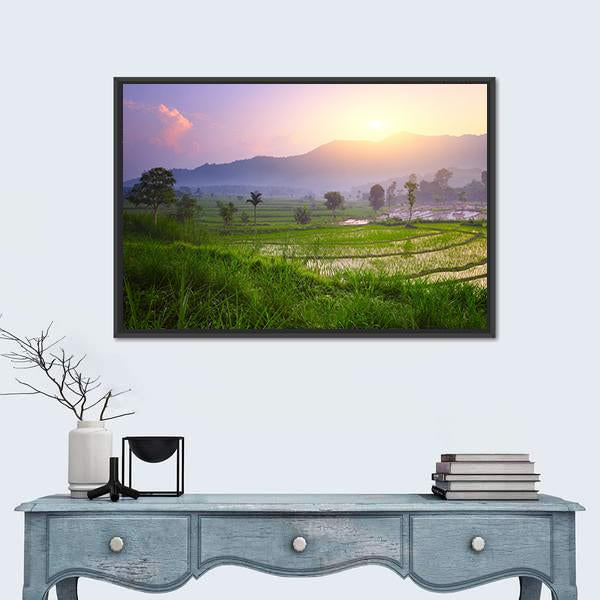 Valley With Rice Terraces And Trees Canvas Wall Art-1 Piece-Floating Frame-24" x 16"-Tiaracle