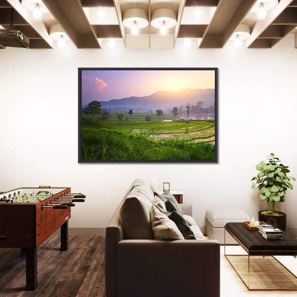 Valley With Rice Terraces And Trees Canvas Wall Art-3 Horizontal-Gallery Wrap-25" x 16"-Tiaracle