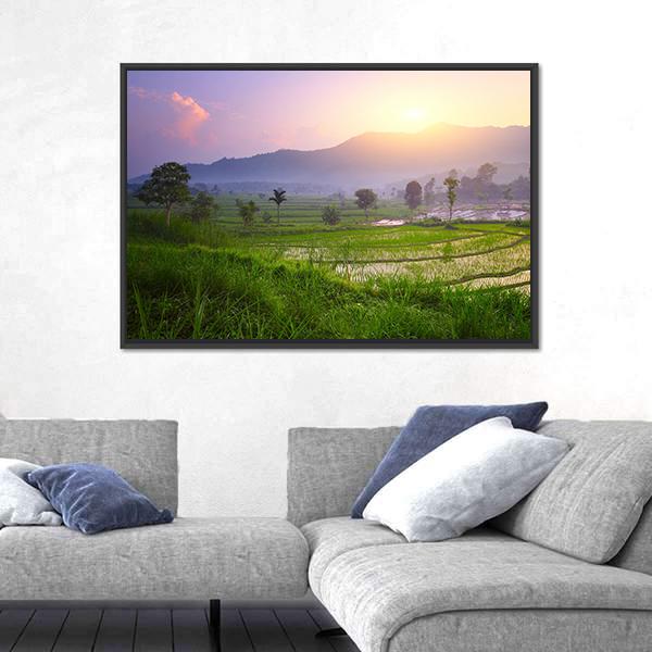 Valley With Rice Terraces And Trees Canvas Wall Art-3 Horizontal-Gallery Wrap-25" x 16"-Tiaracle