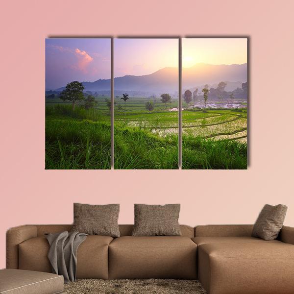 Valley With Rice Terraces And Trees Canvas Wall Art-3 Horizontal-Gallery Wrap-37" x 24"-Tiaracle