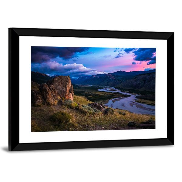 Valley With River And Mountains During Sunrise Panoramic Canvas Wall Art-1 Piece-36" x 12"-Tiaracle