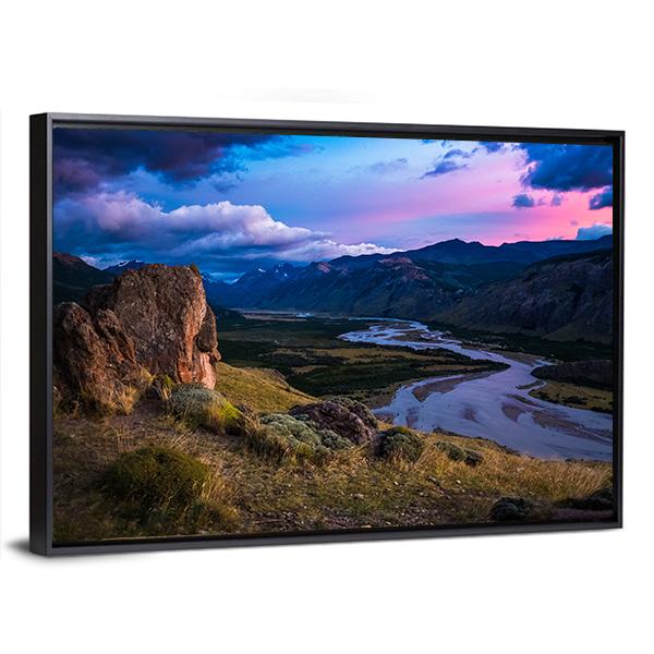 Valley With River And Mountains During Sunrise Panoramic Canvas Wall Art-1 Piece-36" x 12"-Tiaracle