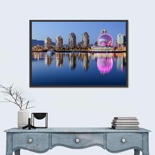 Vancouver At Night Canvas Wall Art-1 Piece-Floating Frame-36" x 24"-Tiaracle