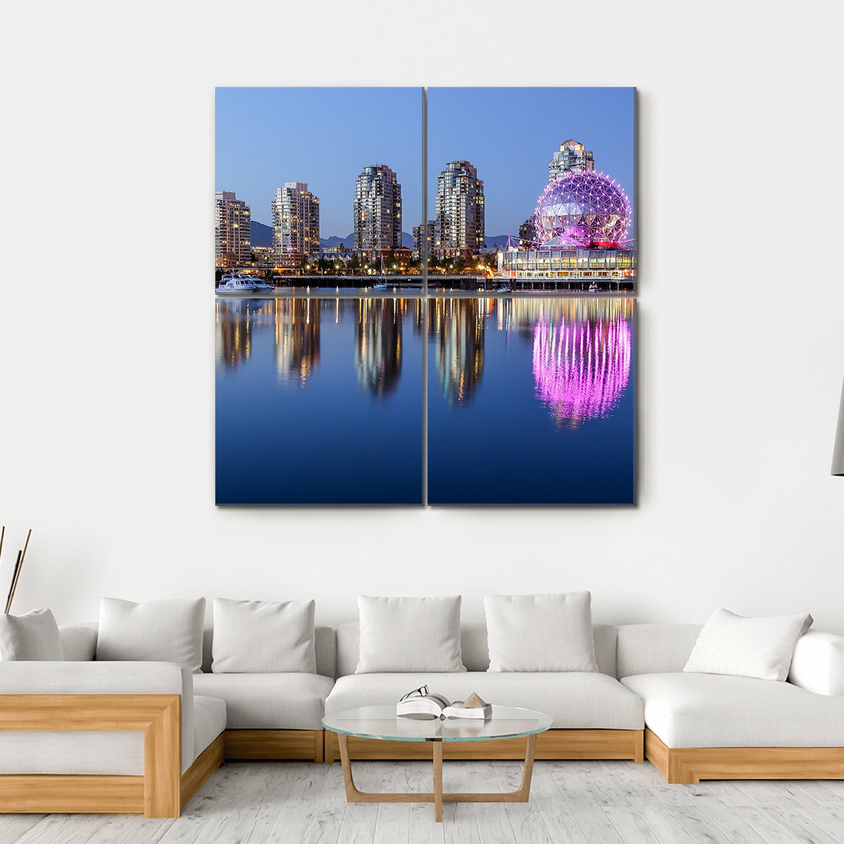 Vancouver At Night Canvas Wall Art-4 Square-Gallery Wrap-17" x 17"-Tiaracle