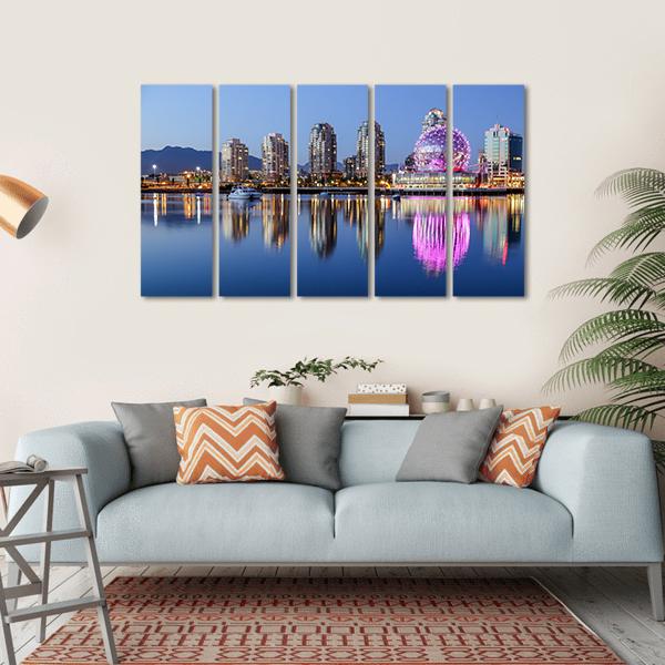 Vancouver At Night Canvas Wall Art-5 Horizontal-Gallery Wrap-22" x 12"-Tiaracle