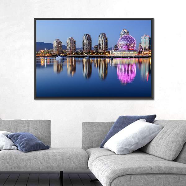Vancouver At Night Canvas Wall Art-5 Horizontal-Gallery Wrap-22" x 12"-Tiaracle