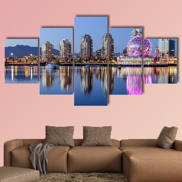 Vancouver At Night Canvas Wall Art-3 Horizontal-Gallery Wrap-37" x 24"-Tiaracle