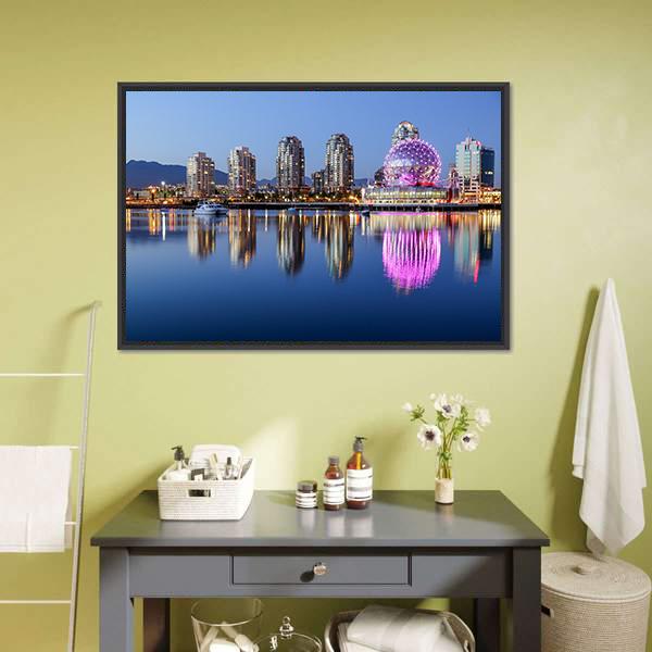 Vancouver At Night Canvas Wall Art-3 Horizontal-Gallery Wrap-25" x 16"-Tiaracle