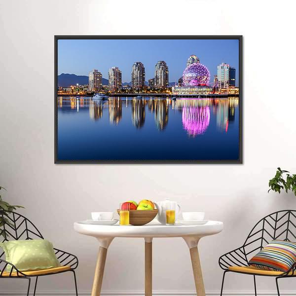 Vancouver At Night Canvas Wall Art-1 Piece-Floating Frame-24" x 16"-Tiaracle