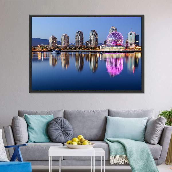 Vancouver At Night Canvas Wall Art-3 Horizontal-Gallery Wrap-25" x 16"-Tiaracle