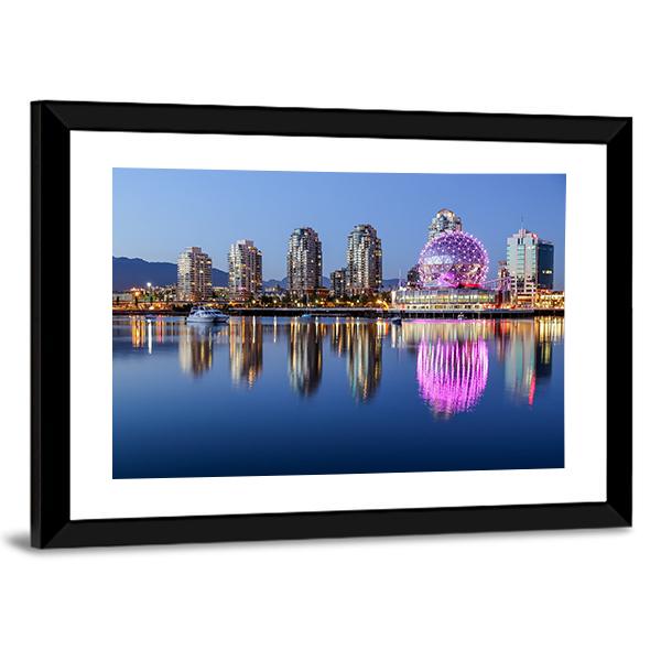 Vancouver At Night Canvas Wall Art-3 Horizontal-Gallery Wrap-25" x 16"-Tiaracle