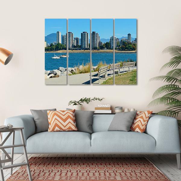 Vancouver City Skyline At Waterfront Canvas Wall Art-4 Horizontal-Gallery Wrap-34" x 24"-Tiaracle