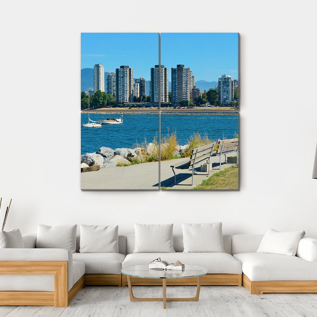 Vancouver City Skyline At Waterfront Canvas Wall Art-4 Square-Gallery Wrap-17" x 17"-Tiaracle