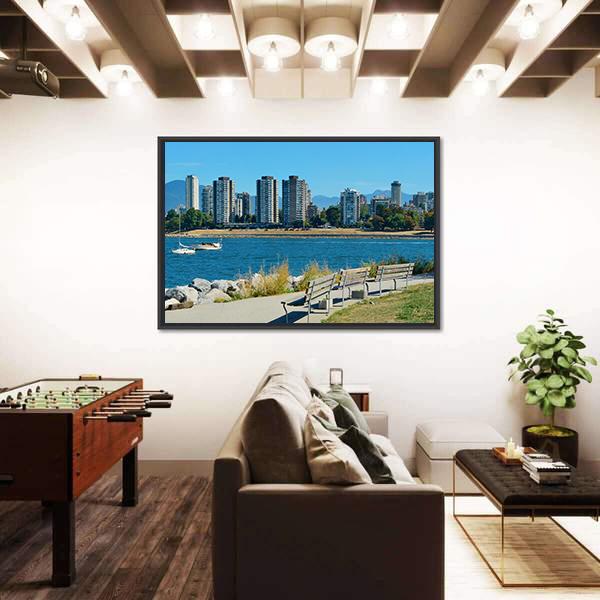 Vancouver City Skyline At Waterfront Panoramic Canvas Wall Art-1 Piece-36" x 12"-Tiaracle