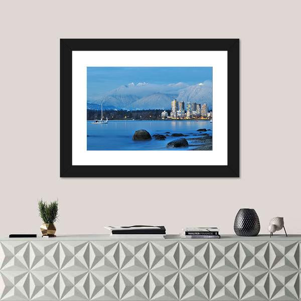 Vancouver Cityscape With Grouse Mountain Canvas Wall Art-1 Piece-Framed Print-20" x 16"-Tiaracle