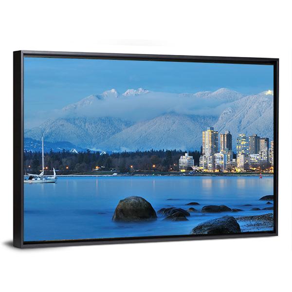 Vancouver Cityscape With Grouse Mountain Canvas Wall Art-3 Horizontal-Gallery Wrap-25" x 16"-Tiaracle
