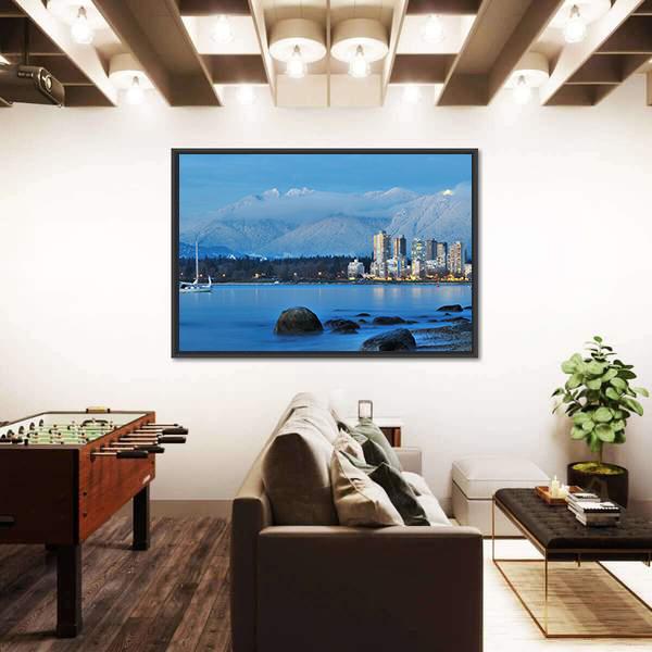 Vancouver Cityscape With Grouse Mountain Canvas Wall Art-3 Horizontal-Gallery Wrap-25" x 16"-Tiaracle
