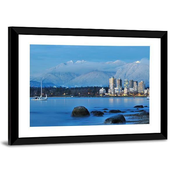 Vancouver Cityscape With Grouse Mountain Canvas Wall Art-3 Horizontal-Gallery Wrap-25" x 16"-Tiaracle