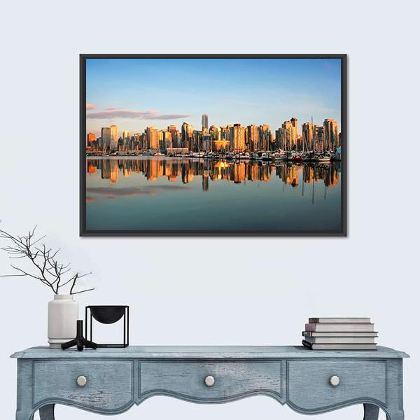 Vancouver Downtown Skyline Canvas Wall Art-1 Piece-Floating Frame-24" x 16"-Tiaracle