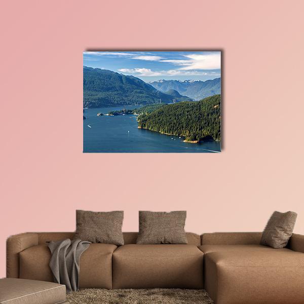 Vancouver Harbor With Mountains Canvas Wall Art-1 Piece-48" x 32"-Gallery Wrap-Tiaracle