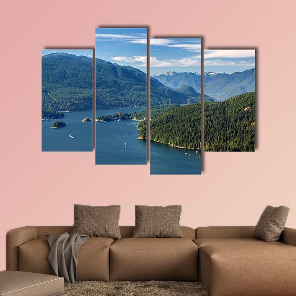 Vancouver Harbor With Mountains Canvas Wall Art-4 Pop-50" x 32"-Gallery Wrap-Tiaracle