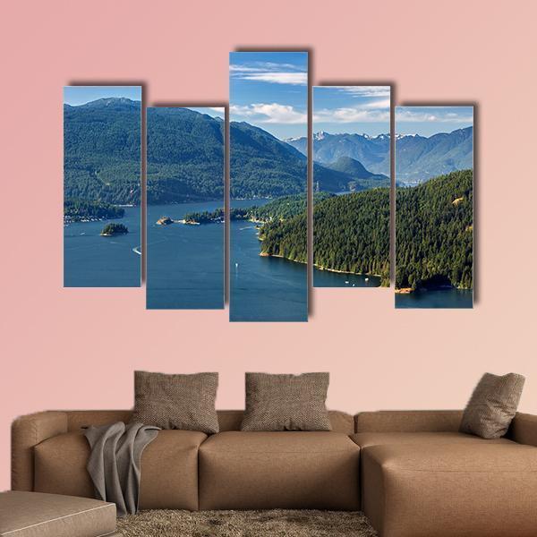 Vancouver Harbor With Mountains Canvas Wall Art-5 Pop-47" x 32"-Gallery Wrap-Tiaracle