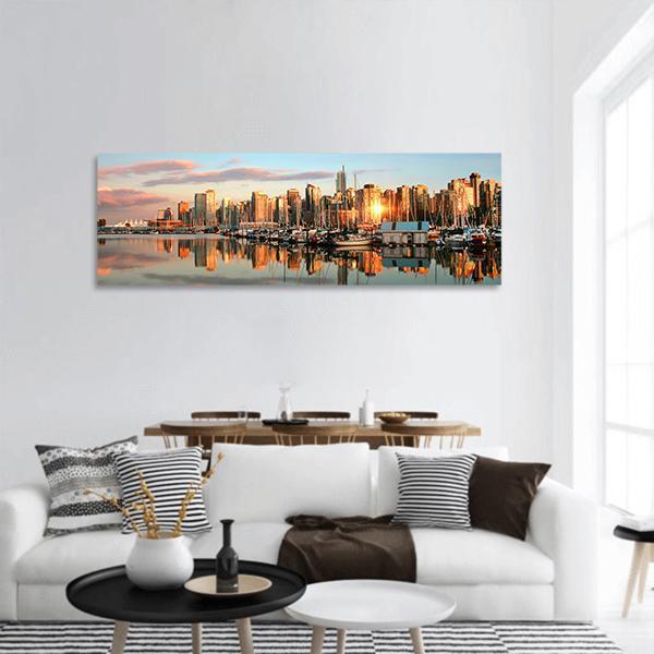 Vancouver Skyline At Sunset Panoramic Canvas Wall Art-1 Piece-36" x 12"-Tiaracle