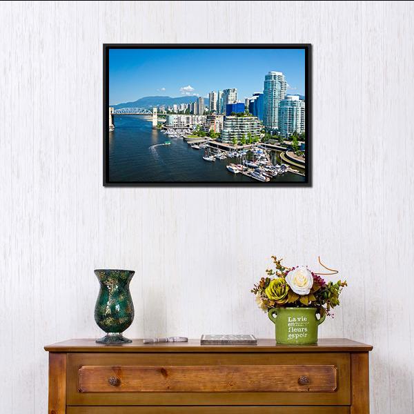Vancouver Skyline Canvas Wall Art-1 Piece-Floating Frame-24" x 16"-Tiaracle