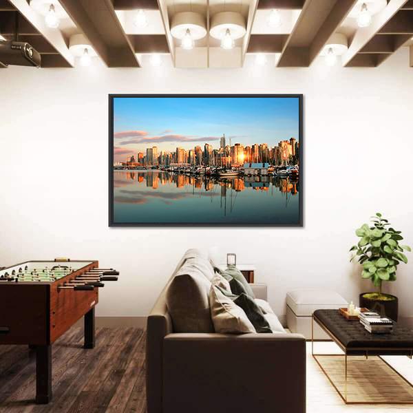 Vancouver Skyline Panorama At Sunset Canvas Wall Art-3 Horizontal-Gallery Wrap-25" x 16"-Tiaracle