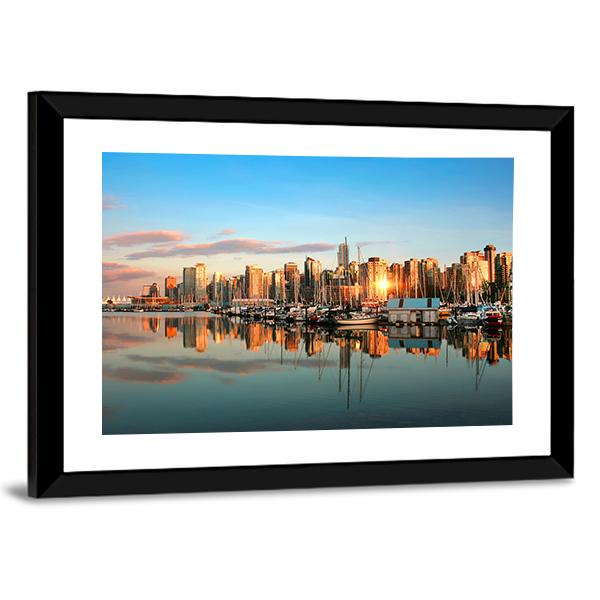 Vancouver Skyline Panorama At Sunset Canvas Wall Art-5 Horizontal-Gallery Wrap-22" x 12"-Tiaracle