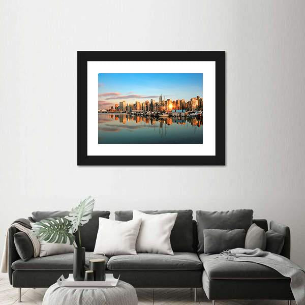 Vancouver Skyline Panorama At Sunset Canvas Wall Art-3 Horizontal-Gallery Wrap-25" x 16"-Tiaracle