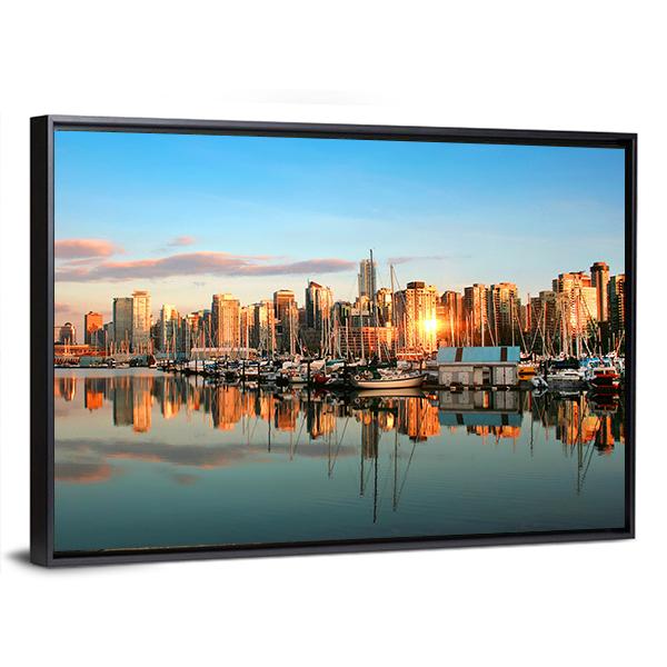 Vancouver Skyline Panorama At Sunset Canvas Wall Art-5 Horizontal-Gallery Wrap-22" x 12"-Tiaracle