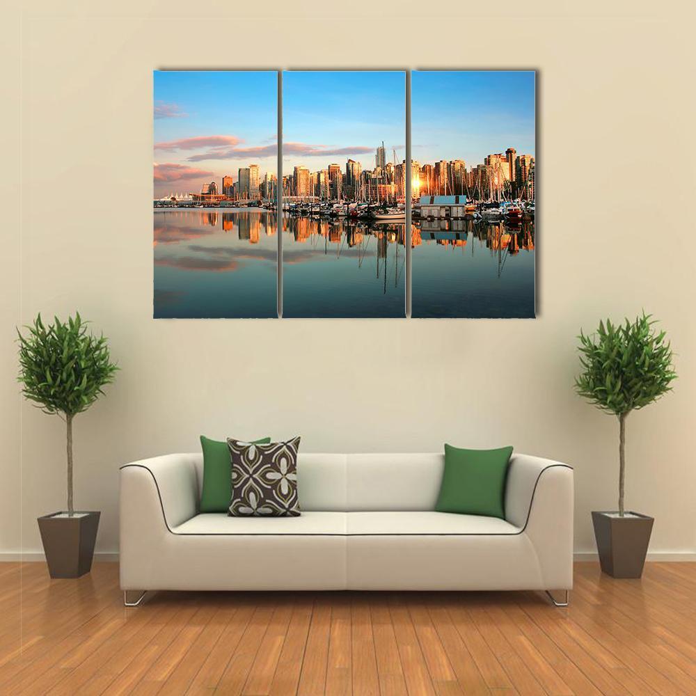Vancouver Skyline Panorama At Sunset Canvas Wall Art-3 Horizontal-Gallery Wrap-37" x 24"-Tiaracle