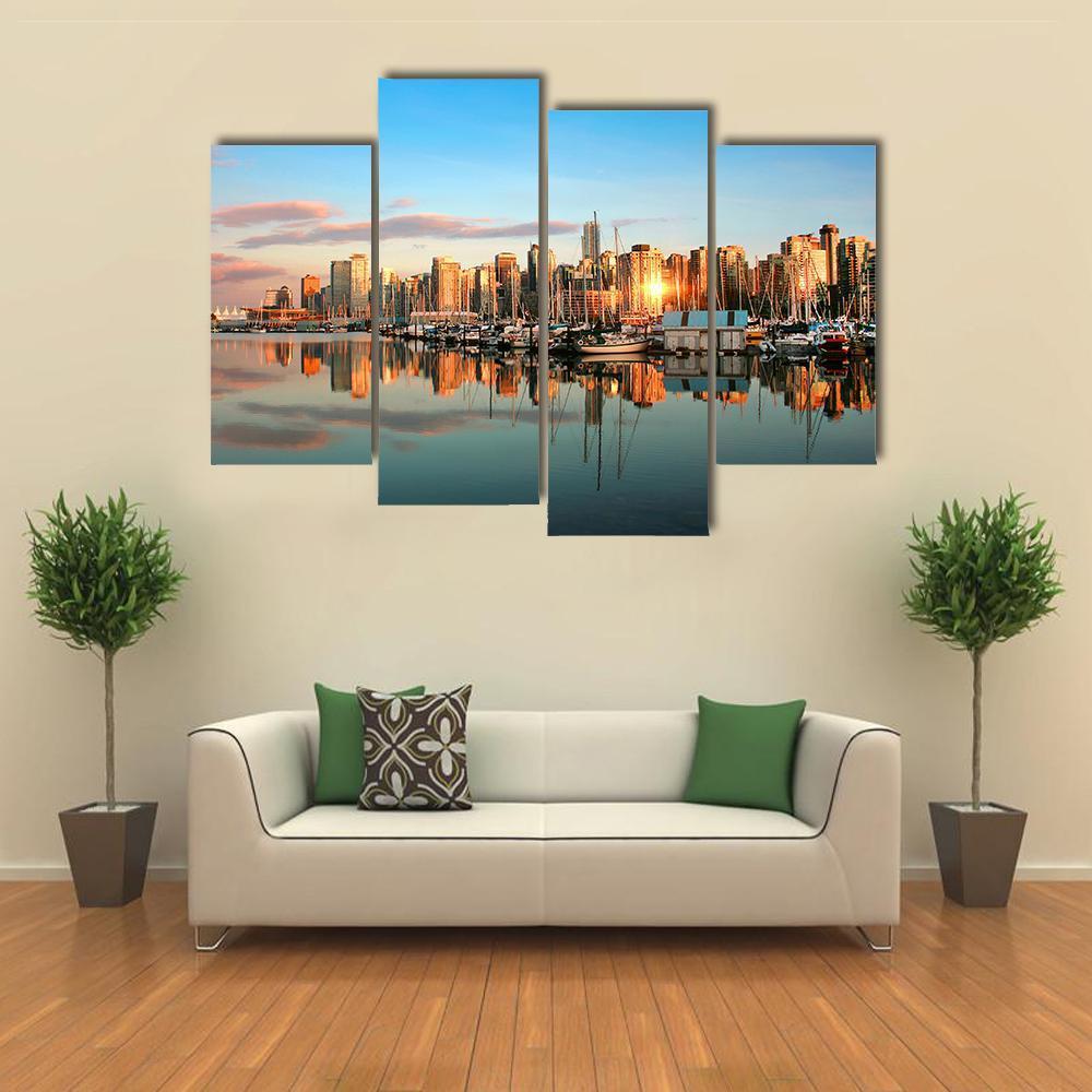 Vancouver Skyline Panorama At Sunset Canvas Wall Art-4 Pop-Gallery Wrap-50" x 32"-Tiaracle