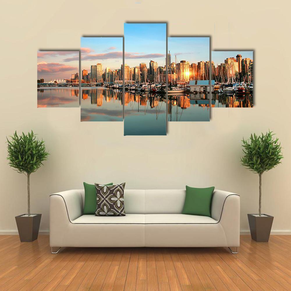 Vancouver Skyline Panorama At Sunset Canvas Wall Art-5 Star-Gallery Wrap-62" x 32"-Tiaracle