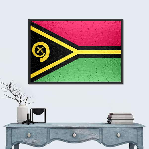 Vanuatu Flag On Metal Texture Canvas Wall Art-1 Piece-Floating Frame-24" x 16"-Tiaracle