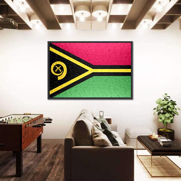 Vanuatu Flag On Metal Texture Canvas Wall Art-3 Horizontal-Gallery Wrap-25" x 16"-Tiaracle