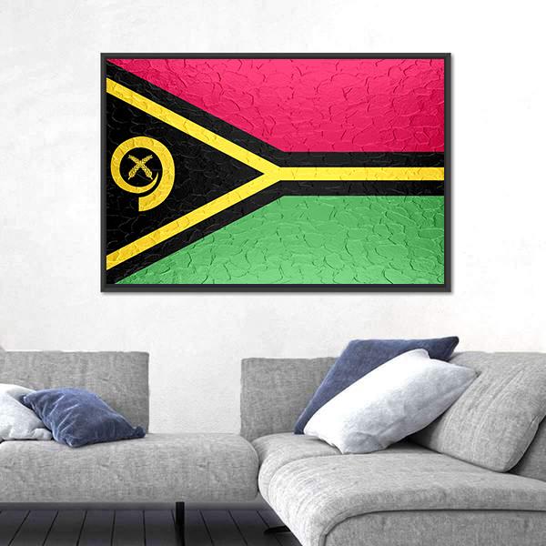 Vanuatu Flag On Metal Texture Canvas Wall Art-5 Horizontal-Gallery Wrap-22" x 12"-Tiaracle