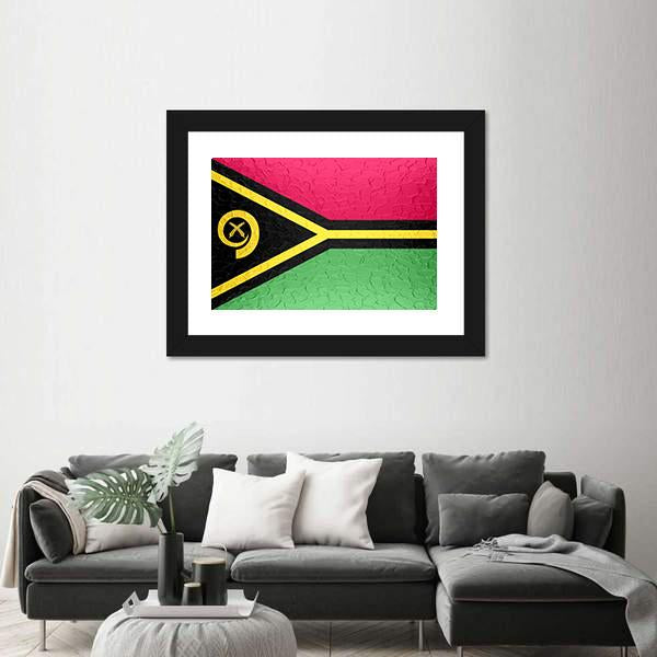 Vanuatu Flag On Metal Texture Canvas Wall Art-3 Horizontal-Gallery Wrap-25" x 16"-Tiaracle