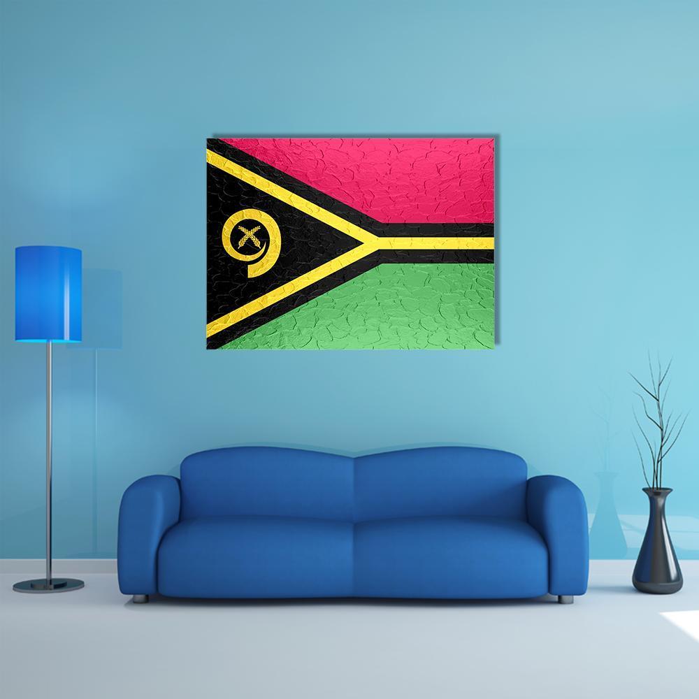 Vanuatu Flag On Metal Texture Canvas Wall Art-5 Horizontal-Gallery Wrap-22" x 12"-Tiaracle