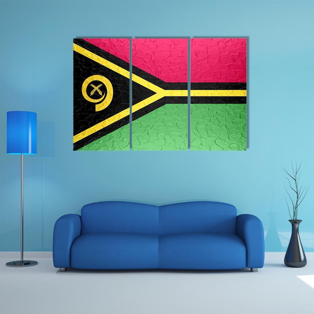 Vanuatu Flag On Metal Texture Canvas Wall Art-3 Horizontal-Gallery Wrap-37" x 24"-Tiaracle